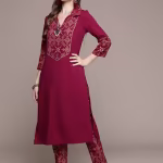 Women’s Maroon Crepe Kurta and Pant (Set of 2)