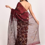 Deep Maroon Matka Silk Handloom Traditional Sequin Jamdani Saree with Unstitched Blouse