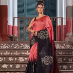 Dark Peach & Black Silk Matka Body Handwoven Jamdani Saree with Unstitched Blouse