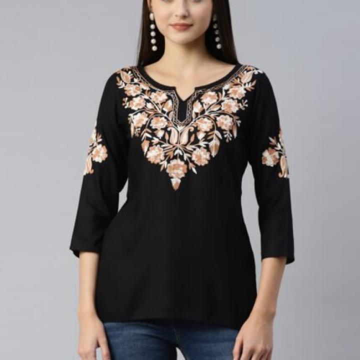 Heer Kashmiri Black Kurti