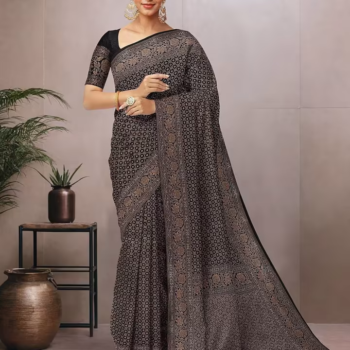 Women Floral Woven Banarasi Katan Silk Saree