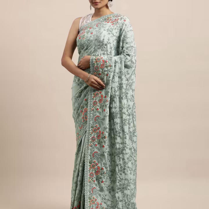 Floral Embroidered Traditional Saree