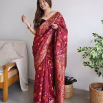 Floral Print Linen Saree with Border