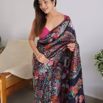 Floral Print Lichi Silk Saree with Border