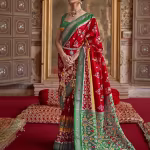 Ikat Print Saree with Contrast Zari Border