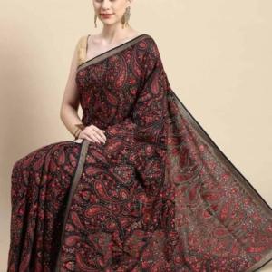 Paisley Print Art Silk Saree with Thin Border