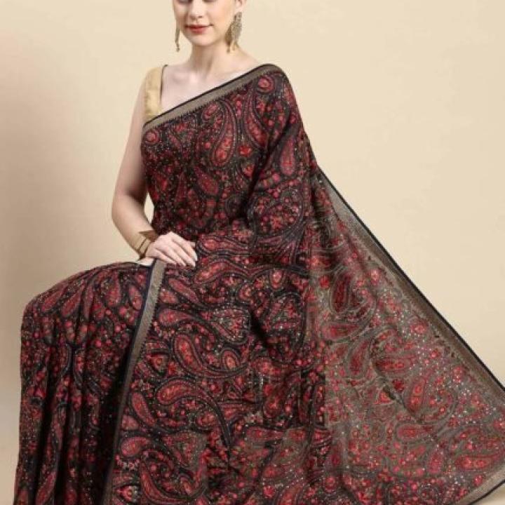 Paisley Print Art Silk Saree with Thin Border
