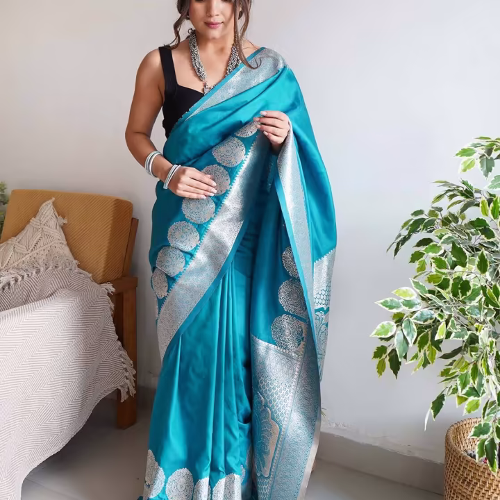Zari Woven Silk Saree with Contrast Border