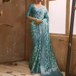 Printed Saree with Contrast Border & Tassels