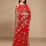 Women Embroidered Net Saree