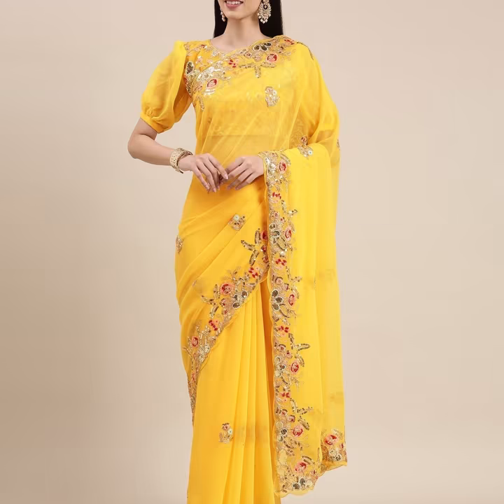 Women Embroidered Georgette Saree