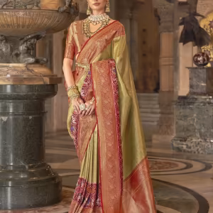 Women Patola Woven Saree with Latkans Border