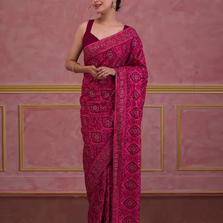 Women Embroidered Saree with Blouse Piece