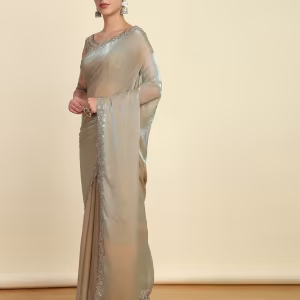 Women Organza Saree with Lace Border