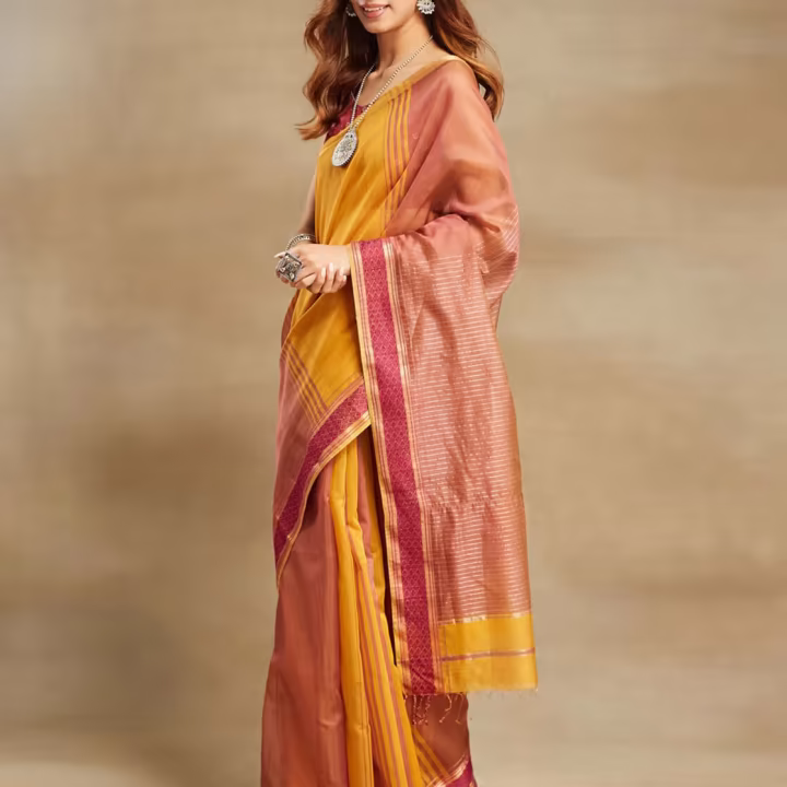 Women Striped Saree with Contrast Border