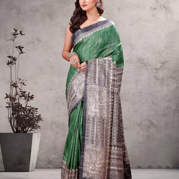 Hand Madhubani Work Handloom Bhagalpur Tussar Saree