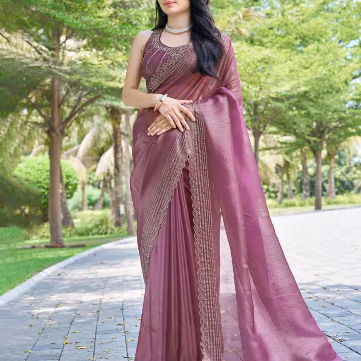 Women Embellished Aari Work Organza Saree