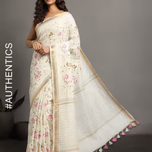 Embroidered Hand Dyed Linen Silk Saree