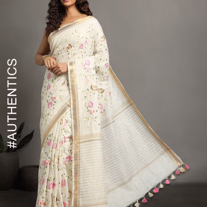 Embroidered Hand Dyed Linen Silk Saree