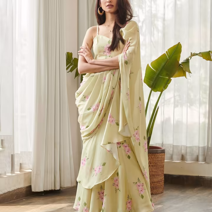 Women Ruffle Saree Dress Pre-stitched Saree