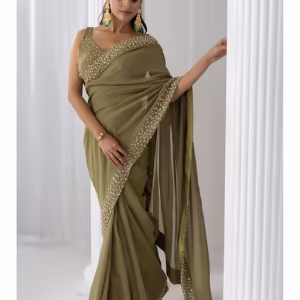 Olive Henna Georgette Saree with Stitched Blouse
