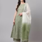 Green Floral Kurta and Palazzo with Dupatta (Set of 3)