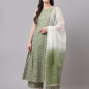 Green Floral Kurta and Palazzo with Dupatta (Set of 3)