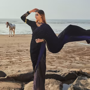 Jane Blue Saree With Stitched Blouse