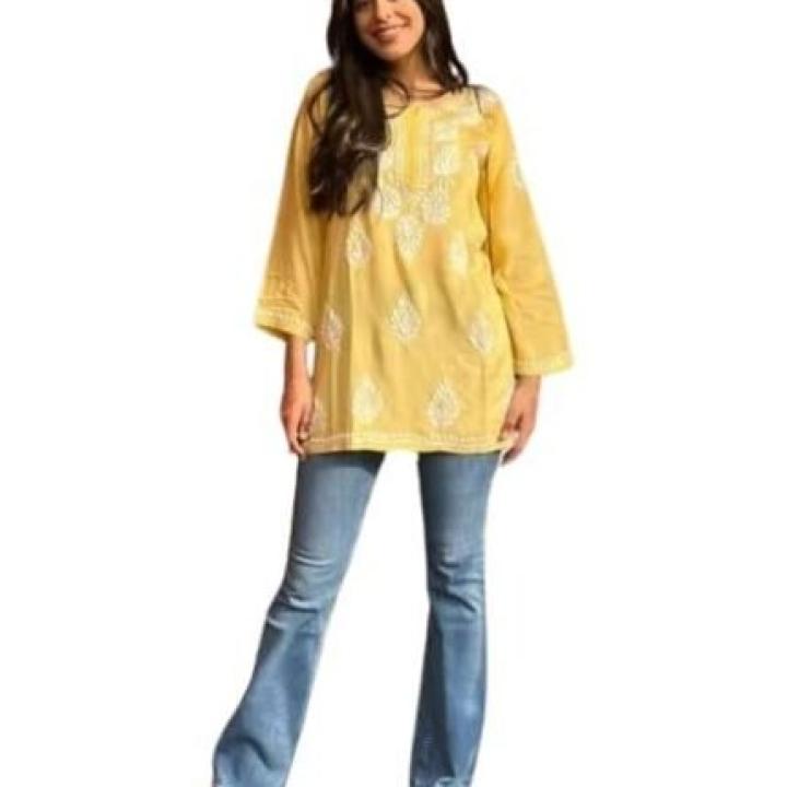 Cotton Kurta for Women – Lakhnavi Chikankari Embroidered Ladies Kurti, Stylish Girls Top, Ethnic Half Kurtas, Tunic Design Woman Kurtis