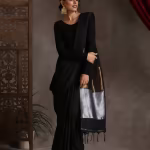 Regal Black Cotton Saree with Bronze and Silver Pallu