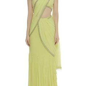 Saree Trends Women’s Faux Georgette ready to wear Frill saree with unstitched blouse