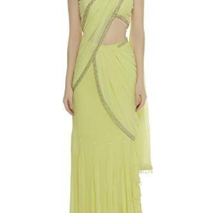 Saree Trends Women’s Faux Georgette ready to wear Frill saree with unstitched blouse