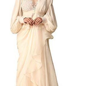Saree Trends Women’s Faux Georgette ready to wear Frill saree with unstitched blouse