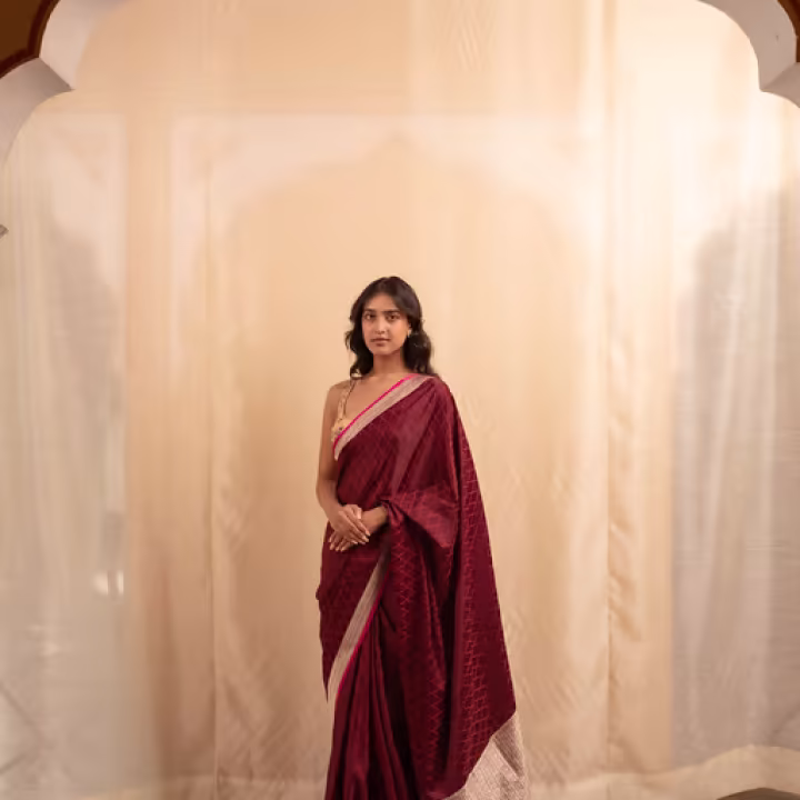 Burgundy Manikya Woven Saree with Unstitched Blouse