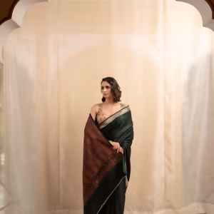 Rukma Green Woven Saree with Unstitched Blouse