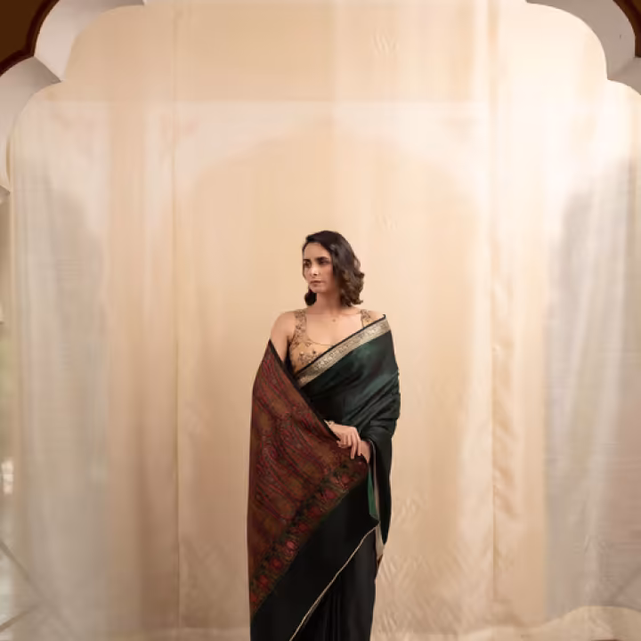Rukma Green Woven Saree with Unstitched Blouse