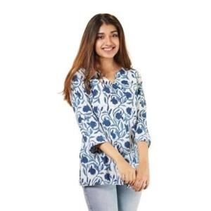 Indian Women’s Tunics Tops Cotton Hand Block Printed Short Kurti Kurta Shirt Top for Women