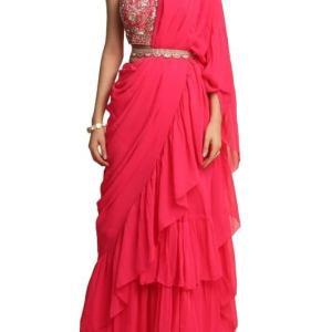 Women’s frill ruffle ready to wear saree for wedding mehandi party diwali haldi reception navratra gift