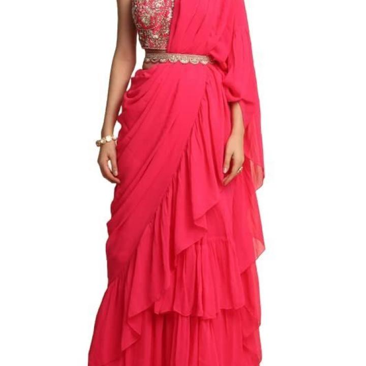 Women’s frill ruffle ready to wear saree for wedding mehandi party diwali haldi reception navratra gift