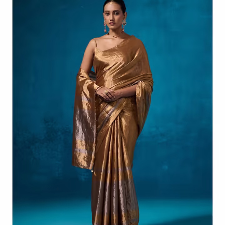 Handwoven Tissue Glass Beads Saree With Matching Unstitched Blouse
