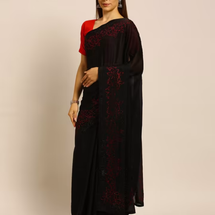 Satin Soft Silk Embroidered Saree