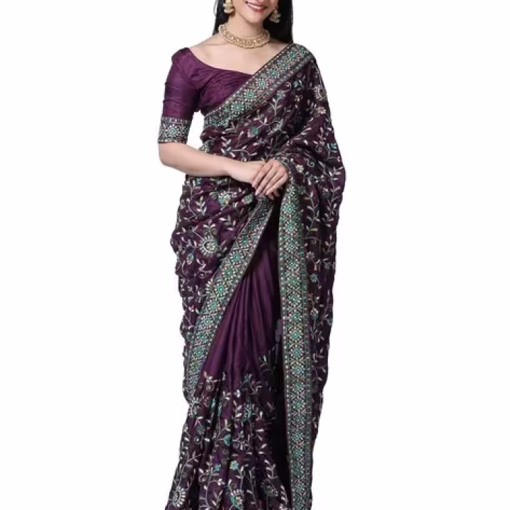 Embroidered Saree with Lace Border