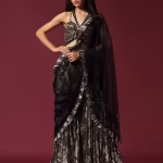 Black & Gold Drape Saree with Embroidered Stitched Blouse