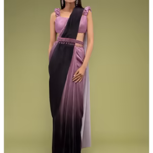 Java Plum Ombre Crafted In Crush Saree with A Fancy Stitched Blouse (Set of 3)