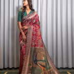Pink Kasturi Kalamkari Saree with Unstitched Blouse