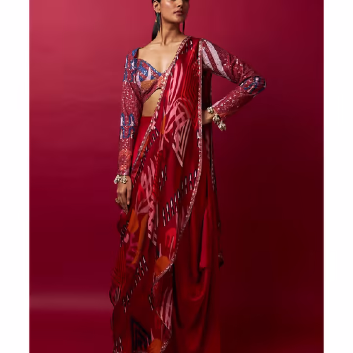 Multi-Color Pre Stitched Saree with Stitched Blouse