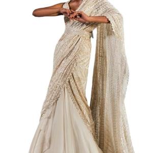 Women’s frill ruffle ready to wear saree for wedding mehandi party diwali haldi reception navratra gift.