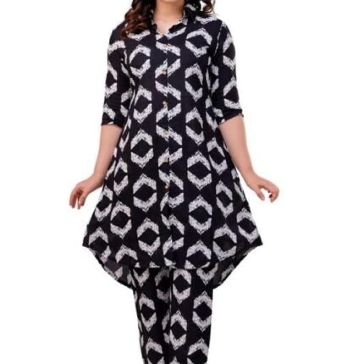 Women’s Printed Black Cord-Set Kurta with Pant, Easy to Wear, Lightweight, Breathable, Stylish & Comfortable, All-Day Comfort and Durability_S