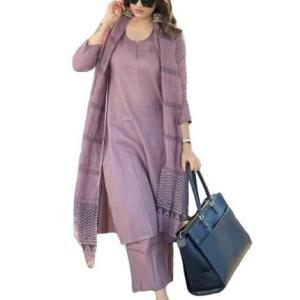Women’s Rayon Blend Straight Solid Kurta with Pant & Dupatta