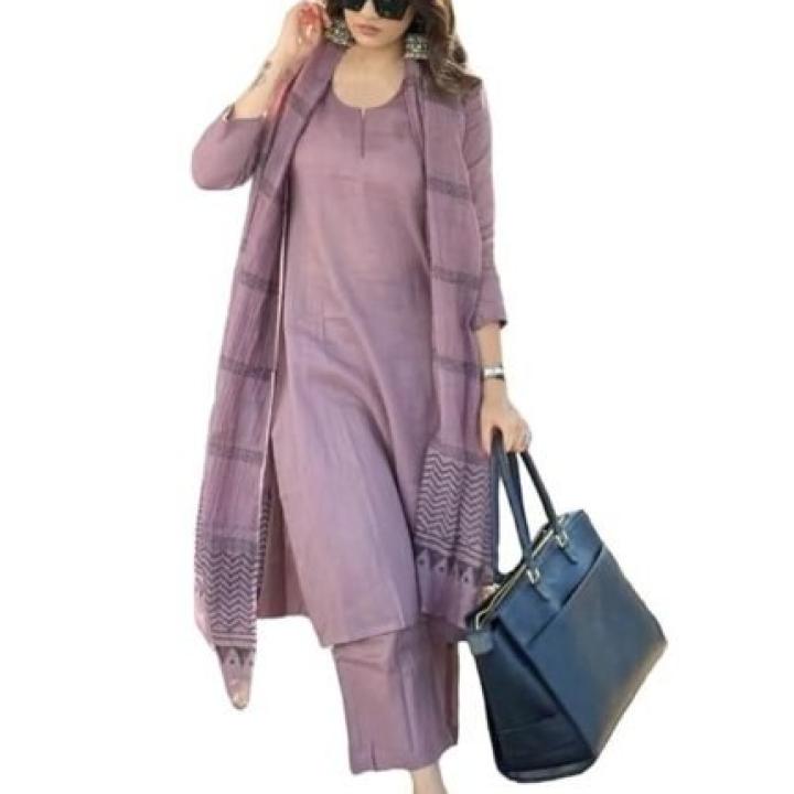 Women’s Rayon Blend Straight Solid Kurta with Pant & Dupatta